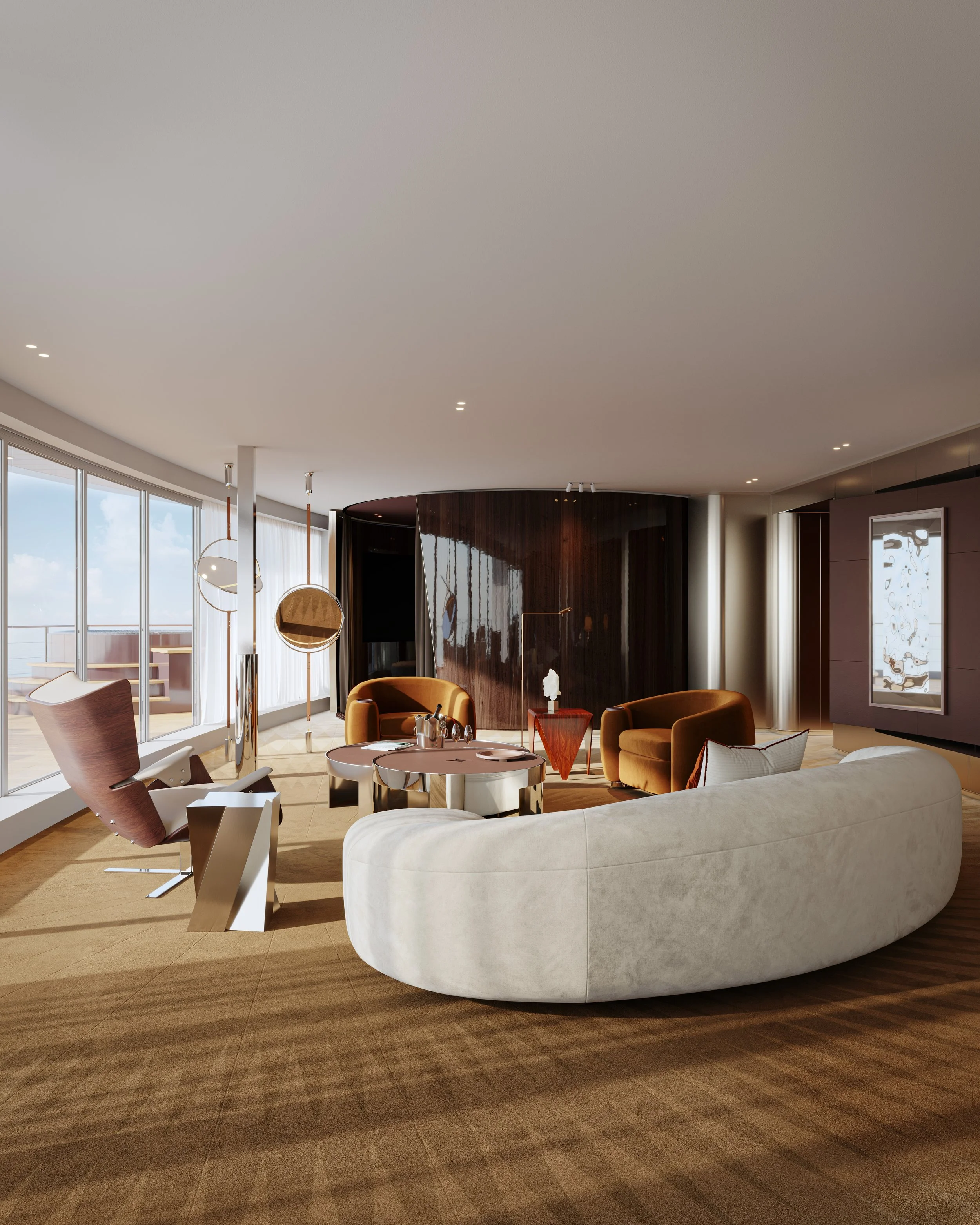 The Zephyr Penthouse Living: A grand residential salon where the LVMH-backed elegance of the Orient Express truly comes to life.