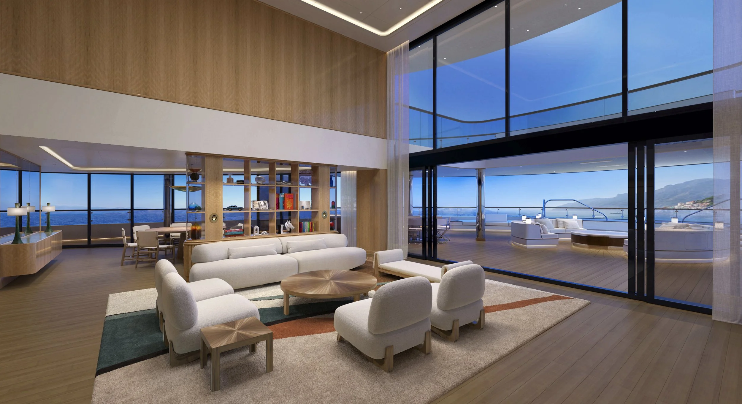 The Loft Suite living room—7,952 square feet where the ceiling starts where most others end.