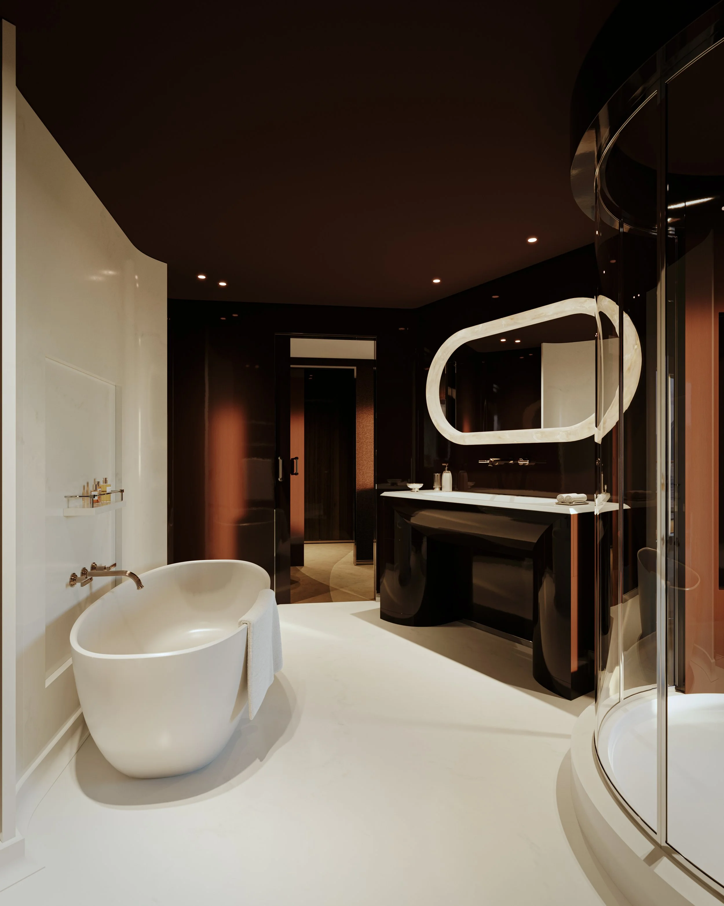 The Mistral Suite Bathroom: A marble-carved sanctuary designed for the most elegant of retreats."