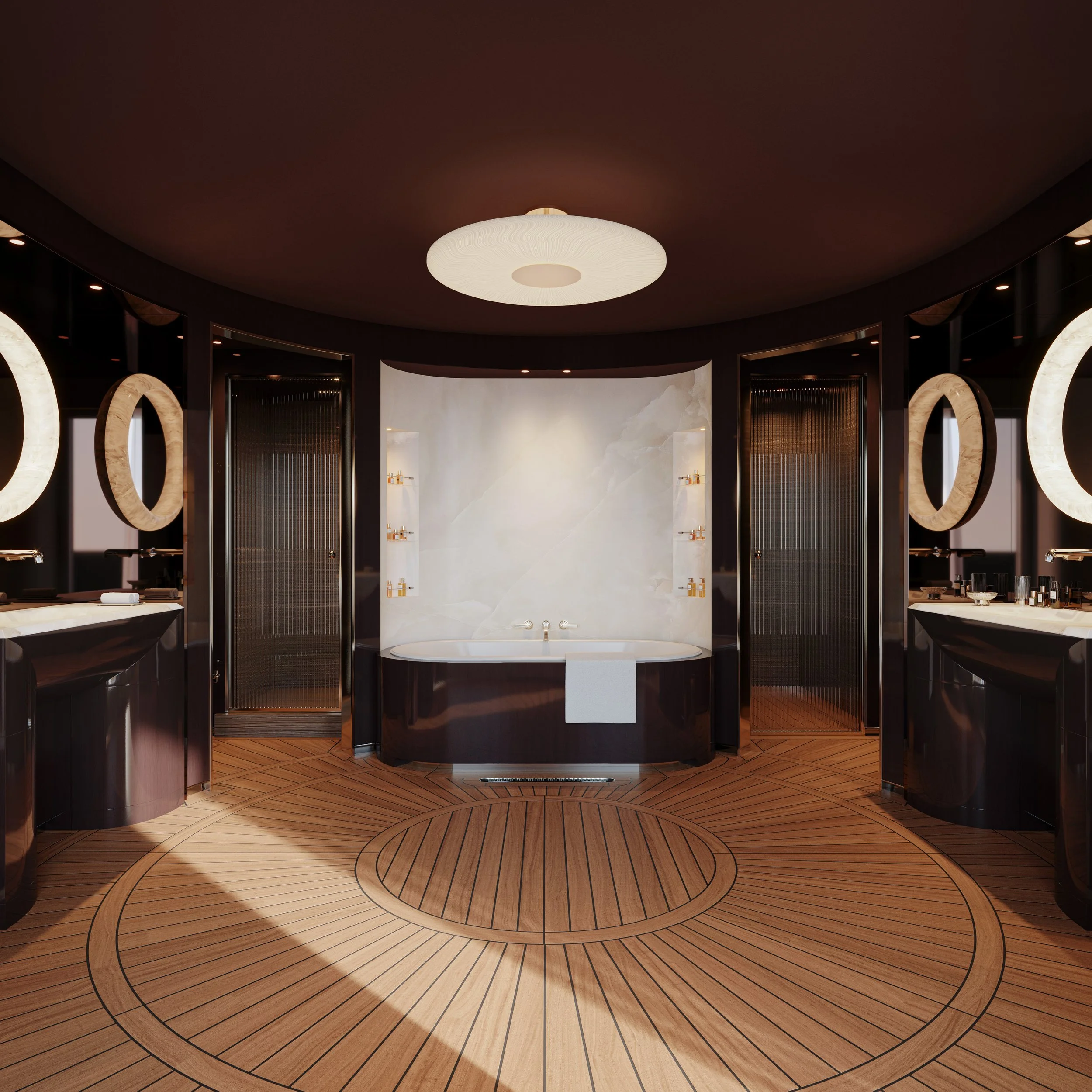 The Zephyr Master Bathroom: a marble-clad sanctuary where the ritual of the bath meets the endless horizon.