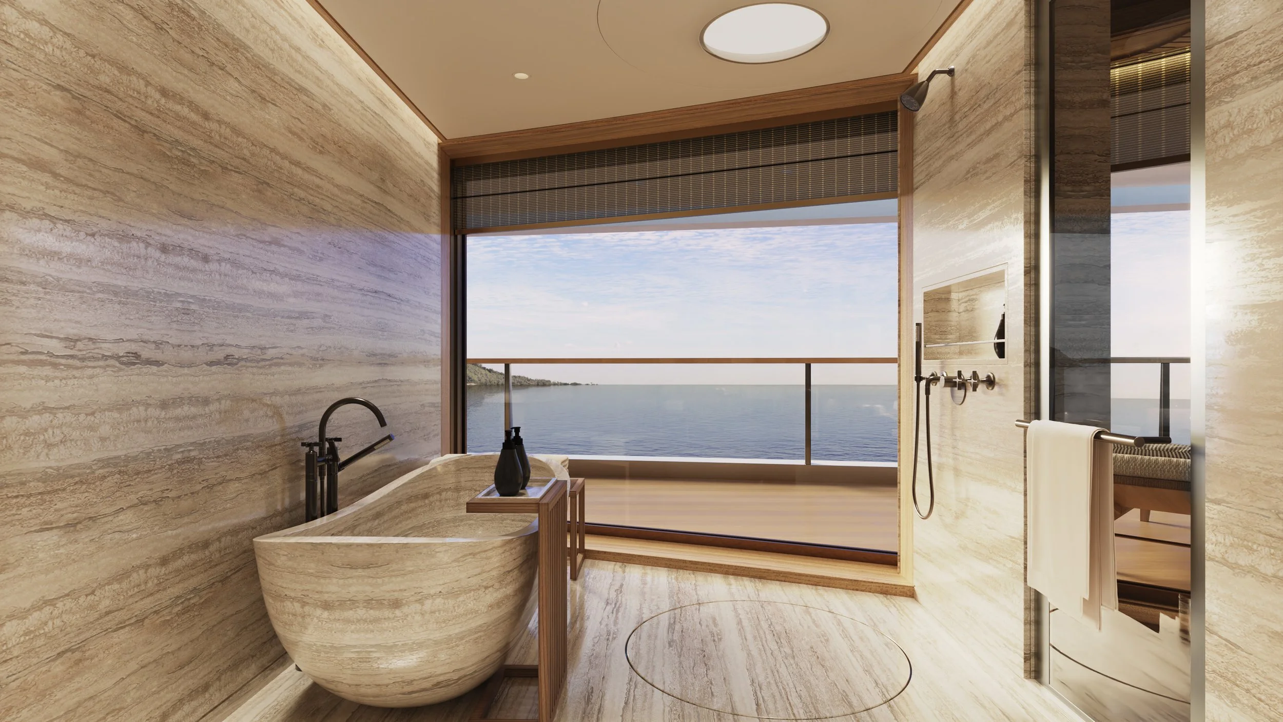 The Aman Suite Bathroom. A private cathedral of marble within a 2,454-square-foot sanctuary.