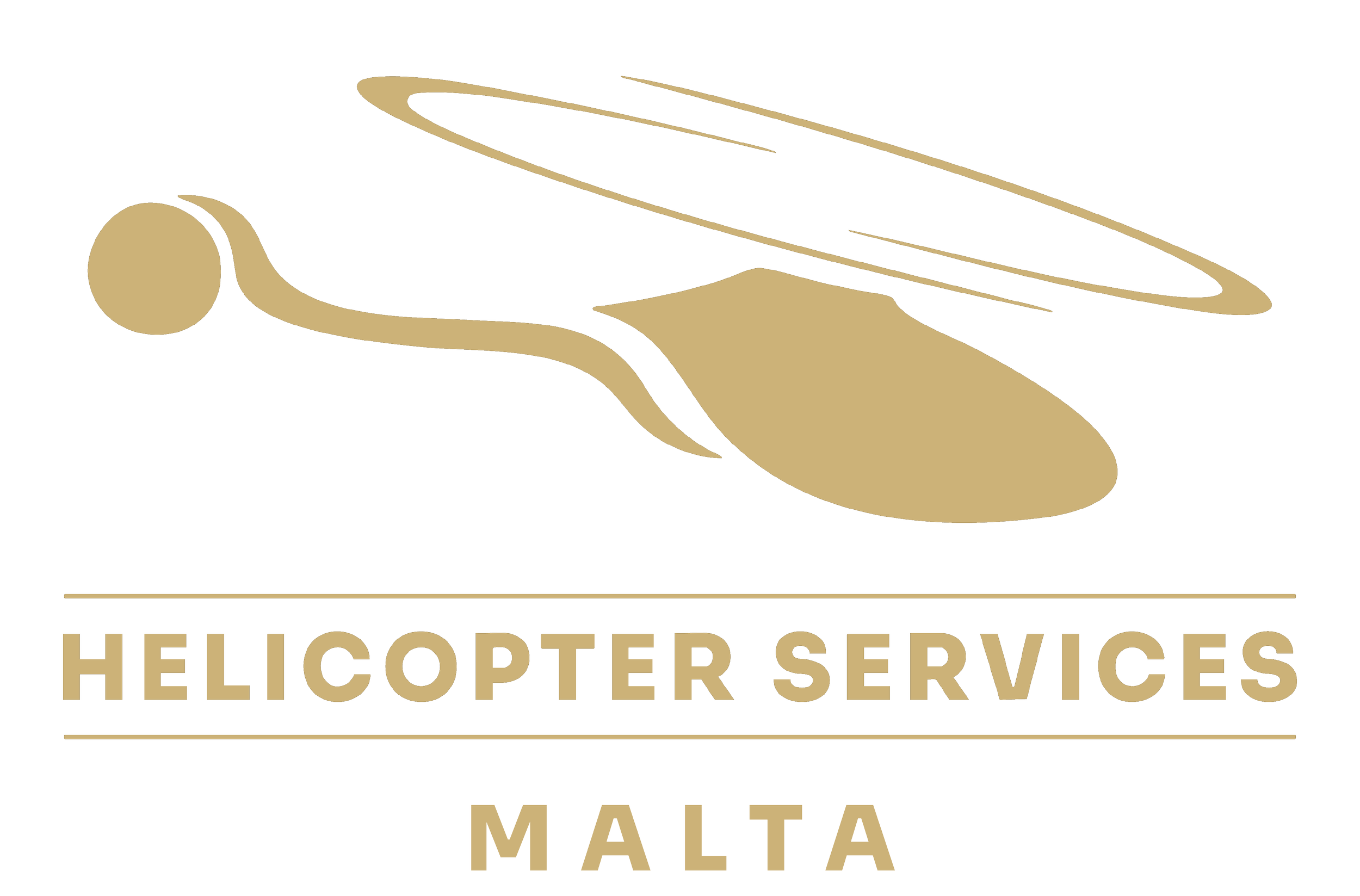 Logo for Helicopter Services Malta featuring a stylized helicopter with a beige and black color scheme and the text 'Helicopter Services Malta' below.
