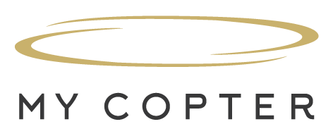 Logo for MY COPTER featuring a gold halo above the company name.