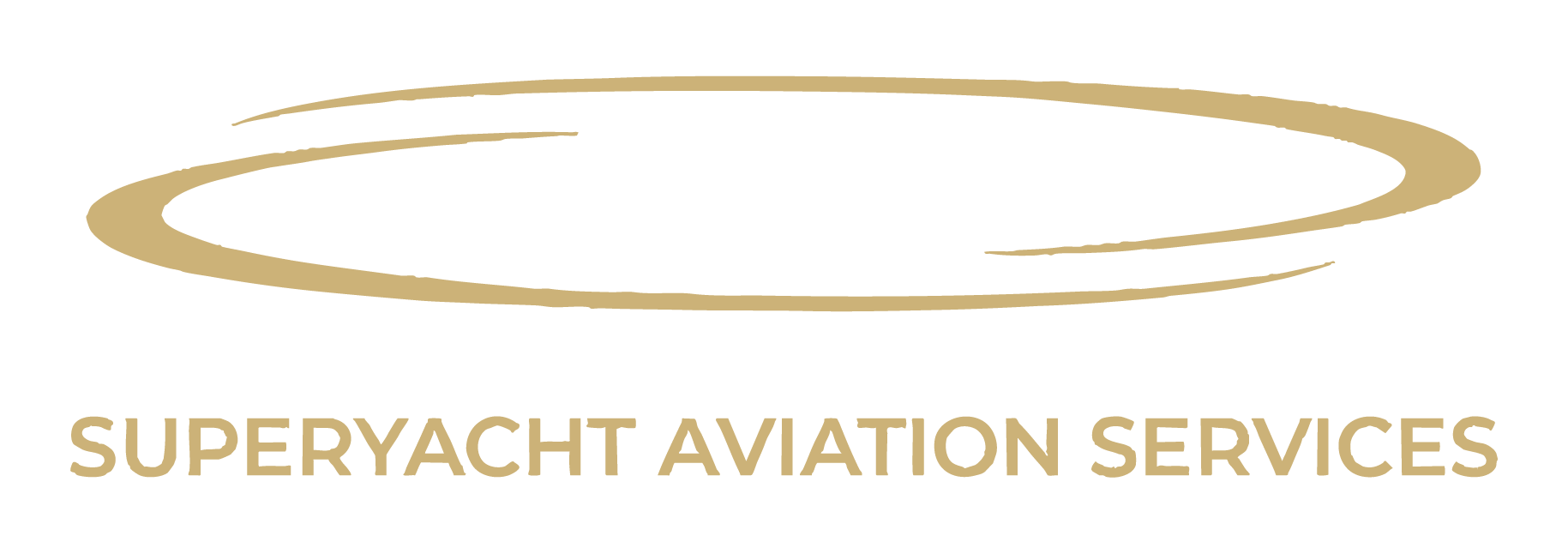 Logo with a stylized gold oval shape above the text 'Superyacht Aviation Services' in gold.