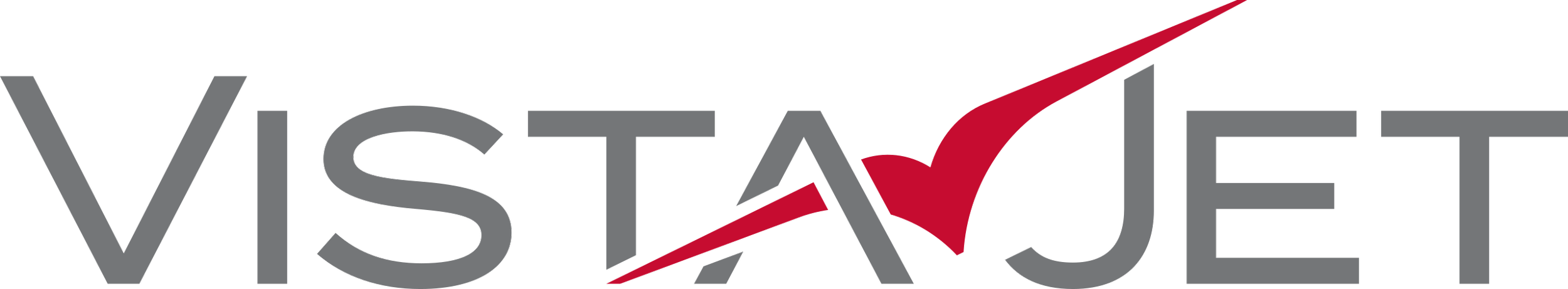 VISTAJET logo with stylized red check mark.