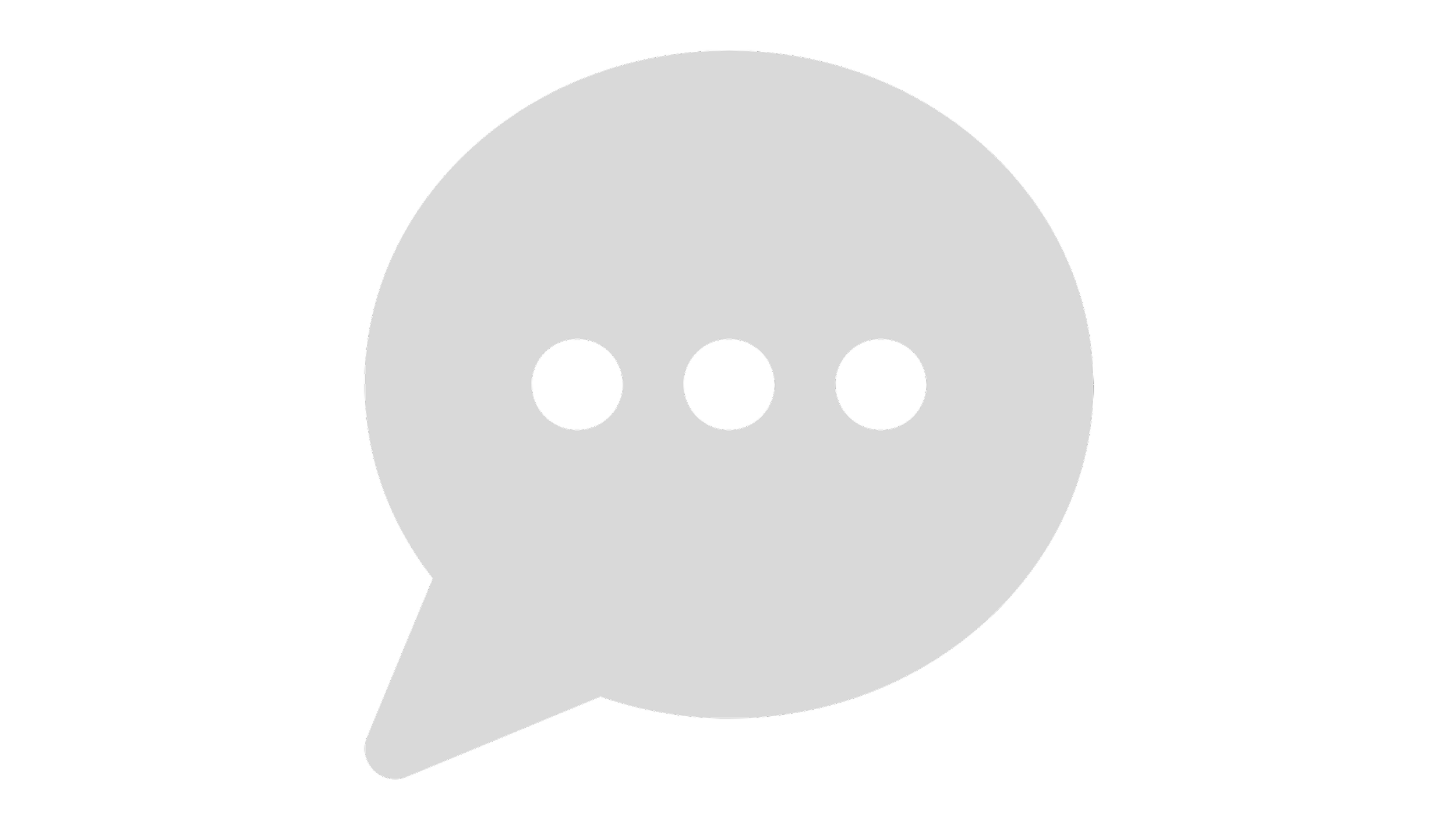 Gray speech bubble icon with three black dots inside on a black background.
