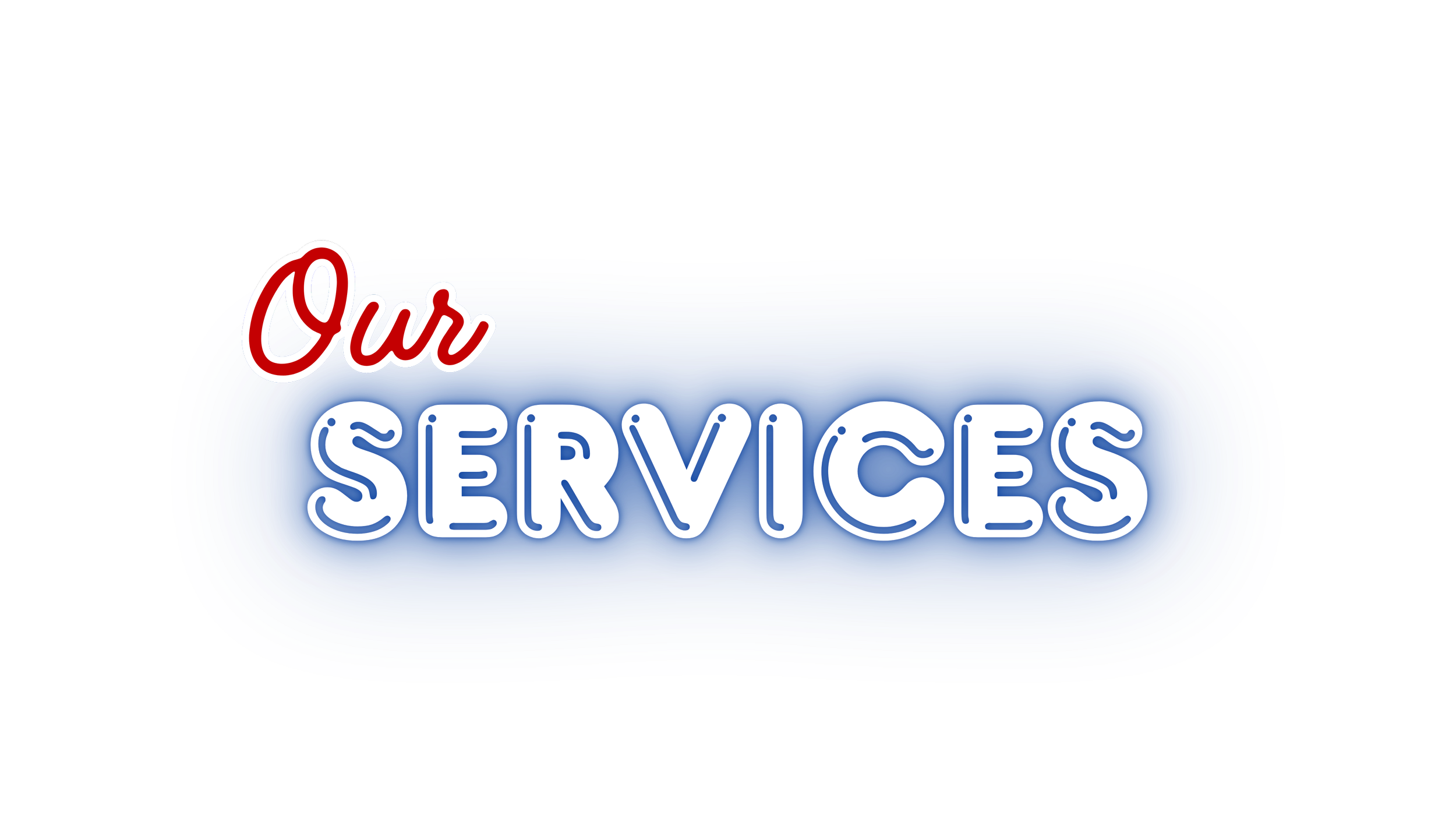 Neon sign with the words 'Our SERVICES' in red, white, and blue text on a dark background.