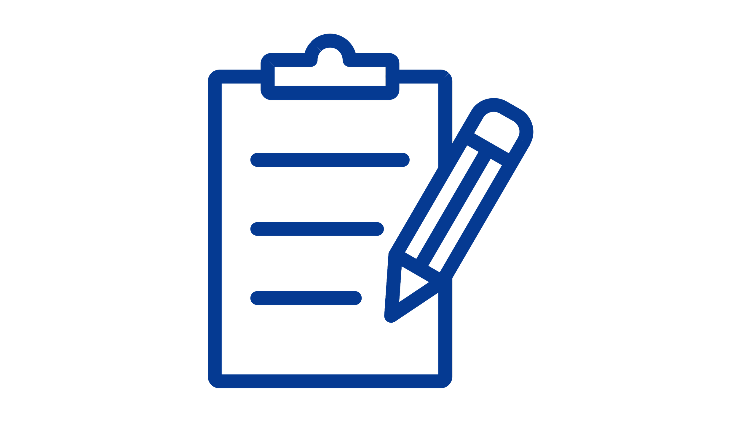 Outline icon of a clipboard with a checklist and a pencil.