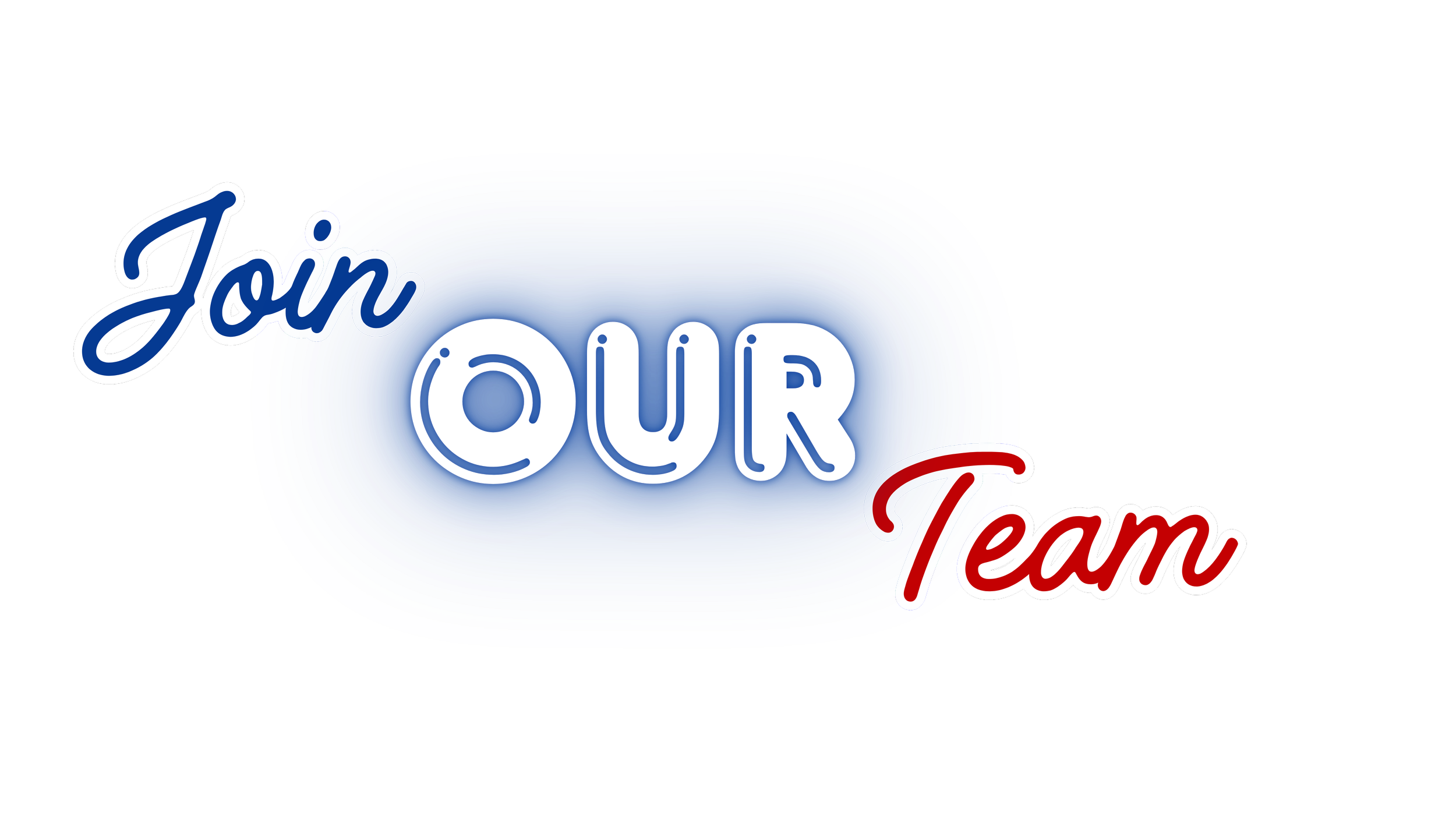Neon sign displaying the text 'Join Our Team' with 'Join' and 'Team' in cursive red and blue, and 'OUR' in bold uppercase white letters inside a blue oval.