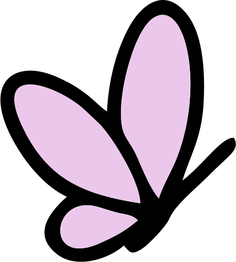 A stylized illustration of a lavender-colored butterfly or flower petal with three sections against a black background.