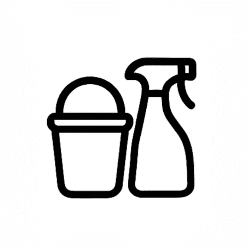Outline of a cleaning spray bottle and a bucket with a lid
