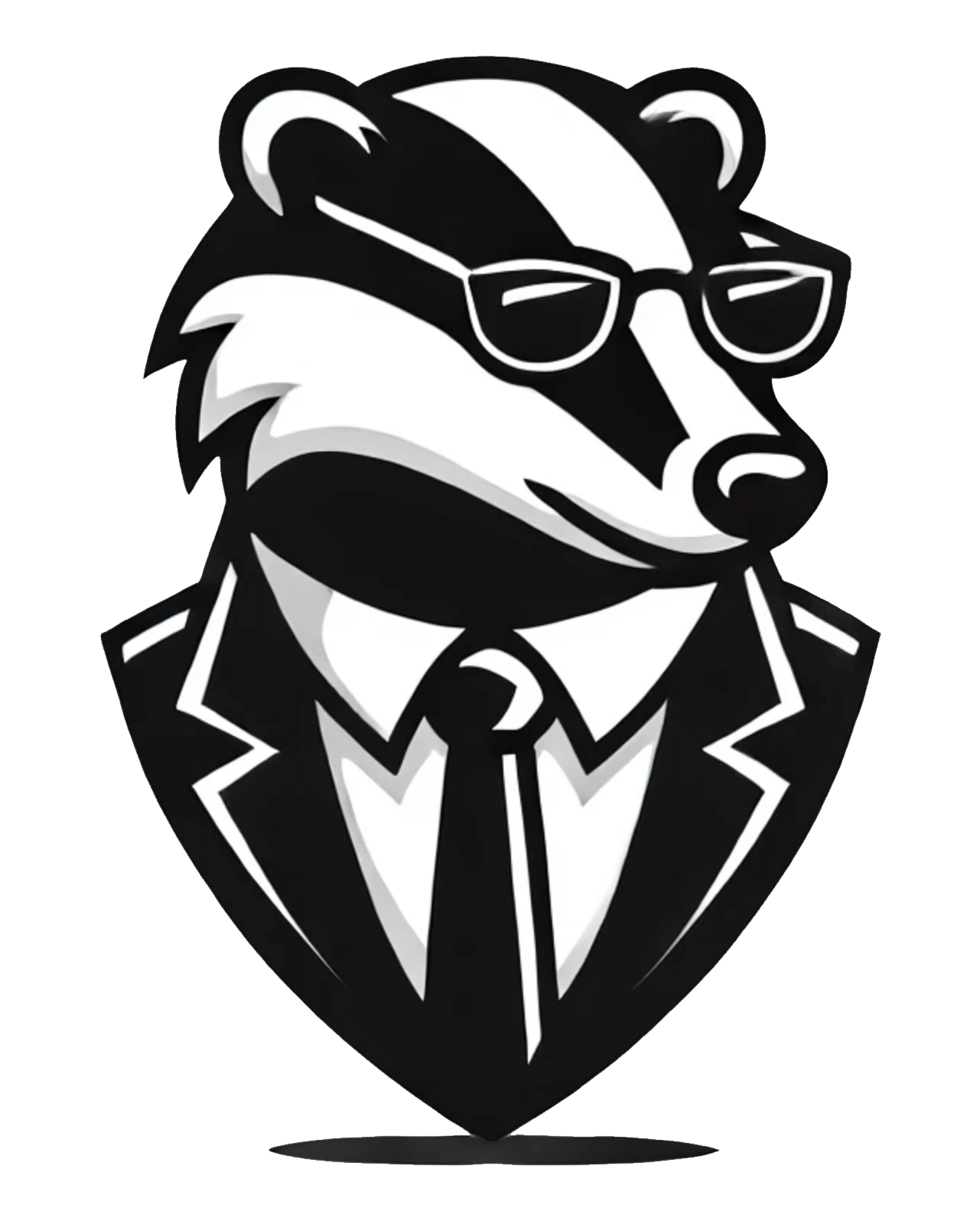 Stylized logo of a raccoon wearing glasses, dressed in a suit and tie.