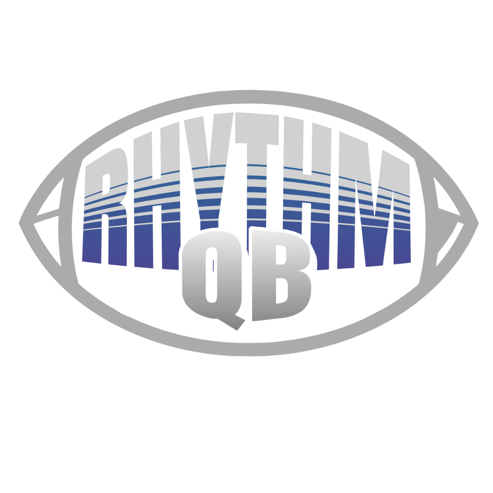 A logo with the word 'RHYTHM' in large letters and 'QB' in a smaller font below, with a stylized eye shape.