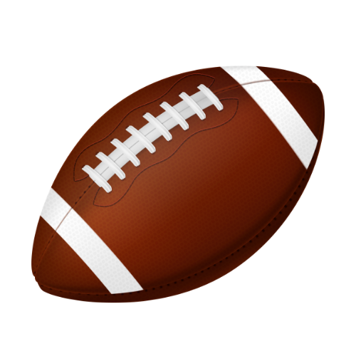 American football with white laces and white stripes on a brown leather surface.