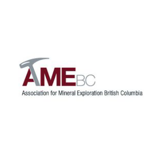 Logo of the Association for Mineral Exploration British Columbia (AME BC) with stylized hammer and text