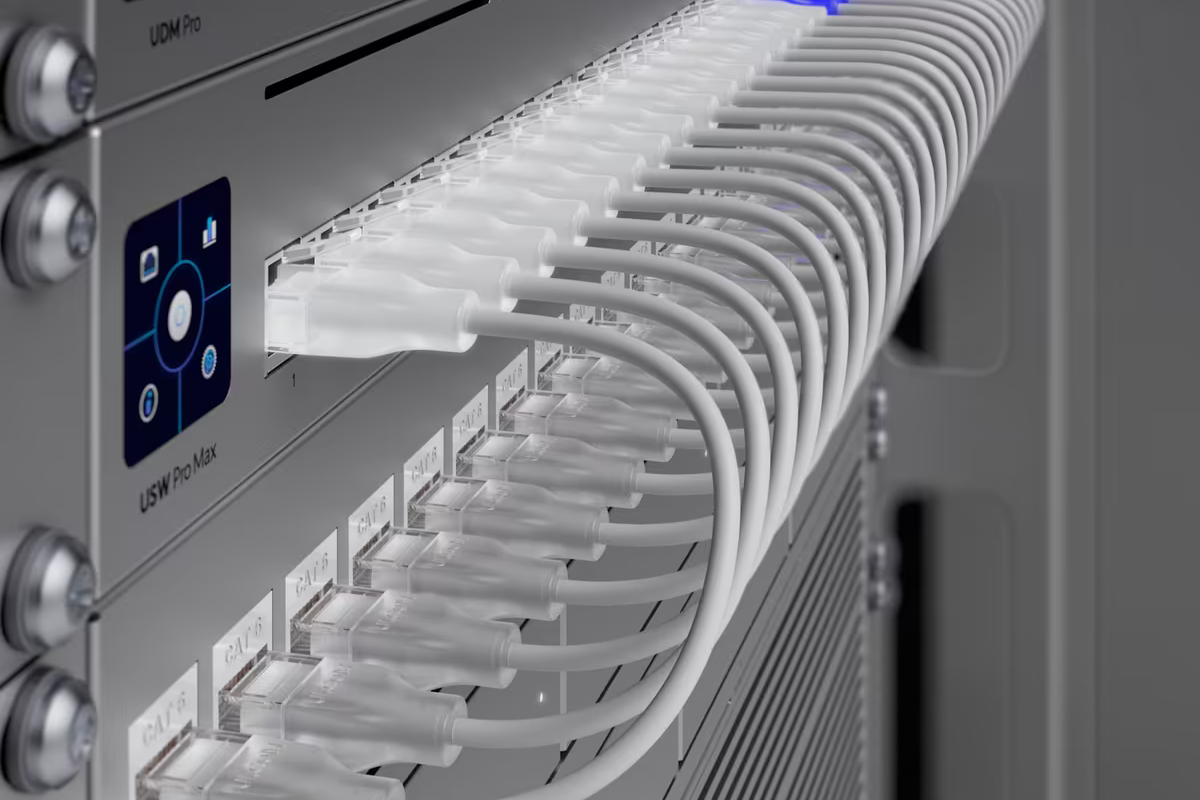 A network patch panel connected to a switch