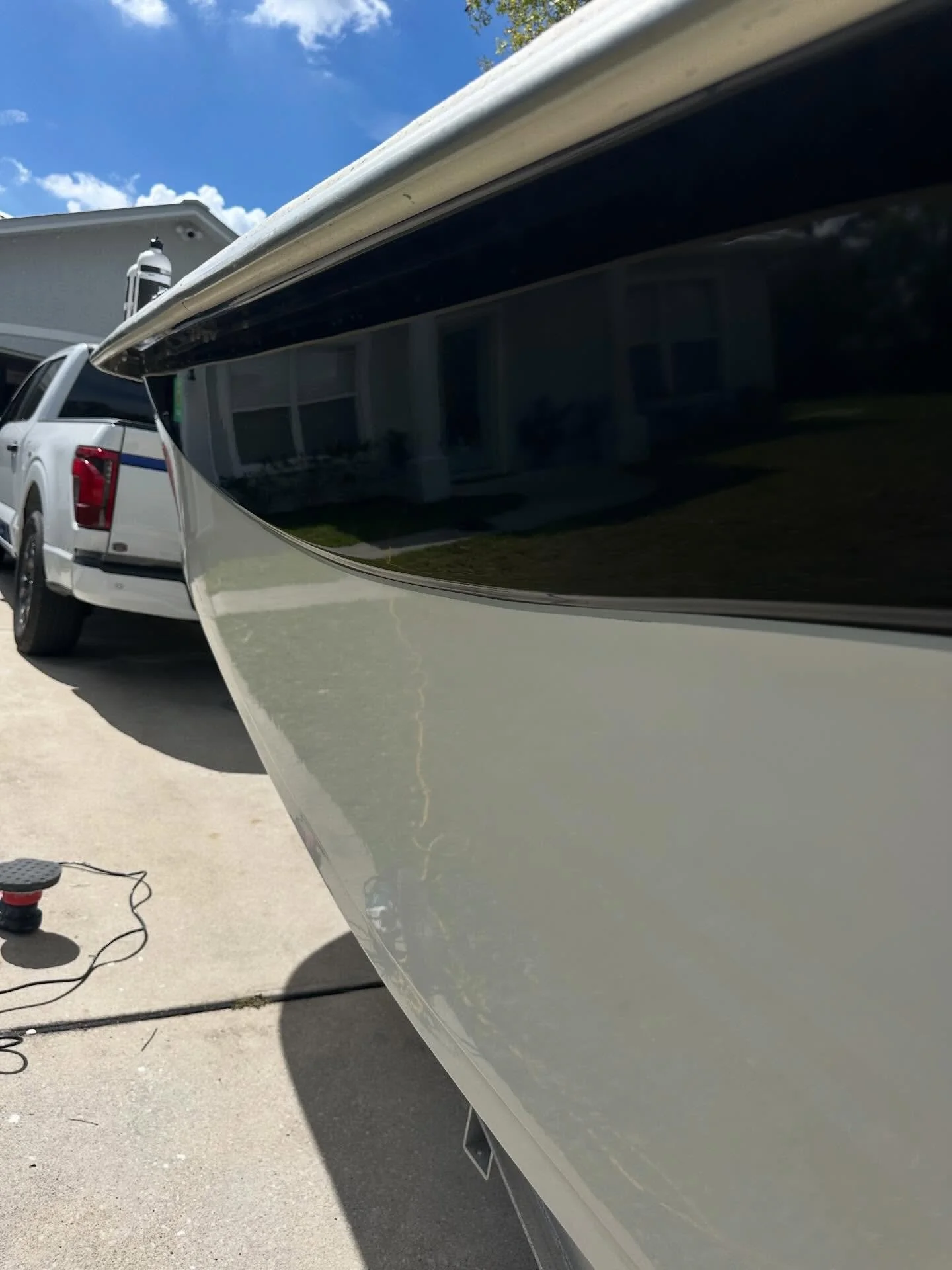 Carolina skiff sanded and buffed to a beautiful shine!