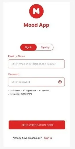 Mood Ticketing Mobile App Sign In