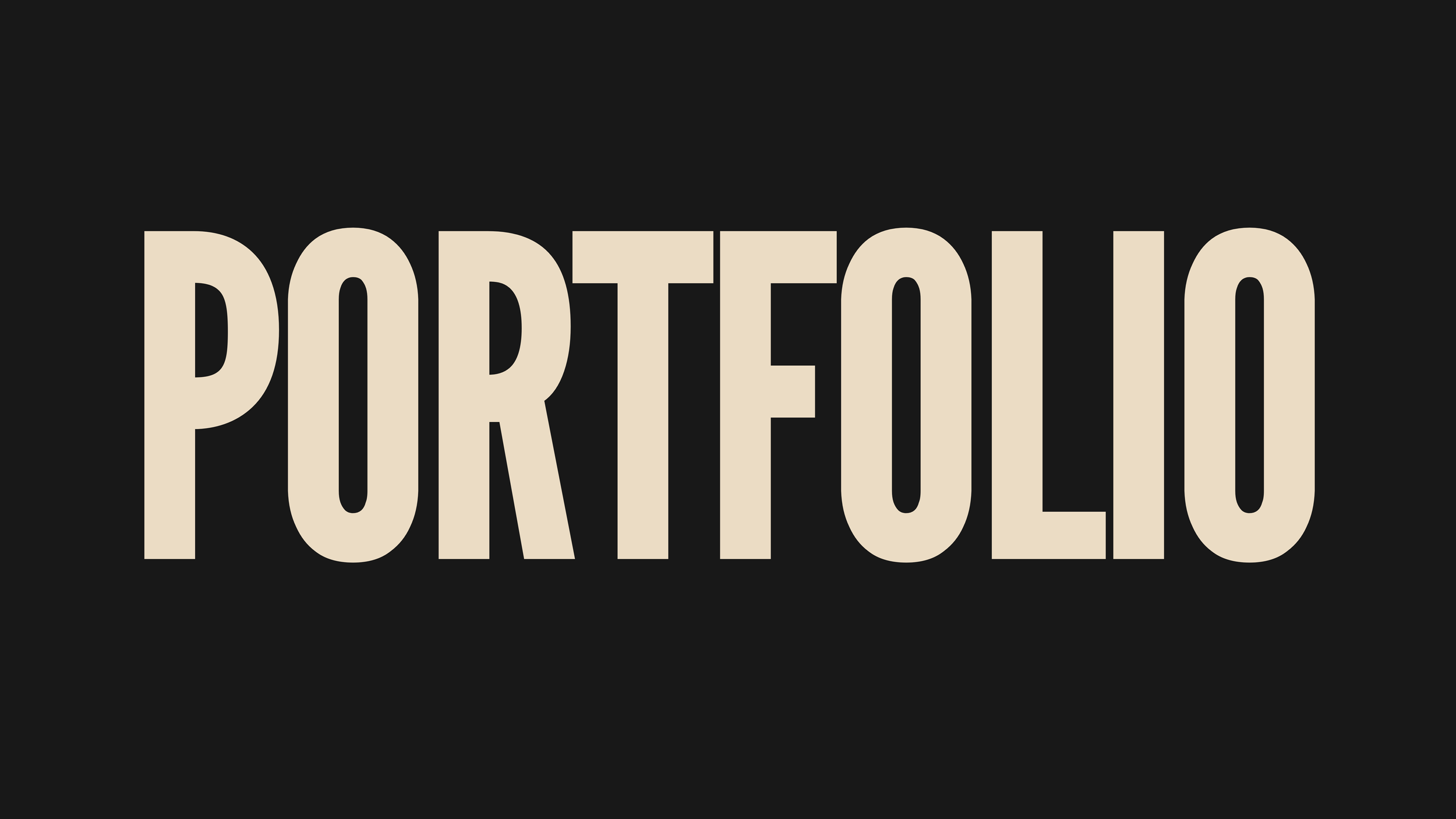 The word 'PORTFOLIO' written in large beige capital letters on a black background.