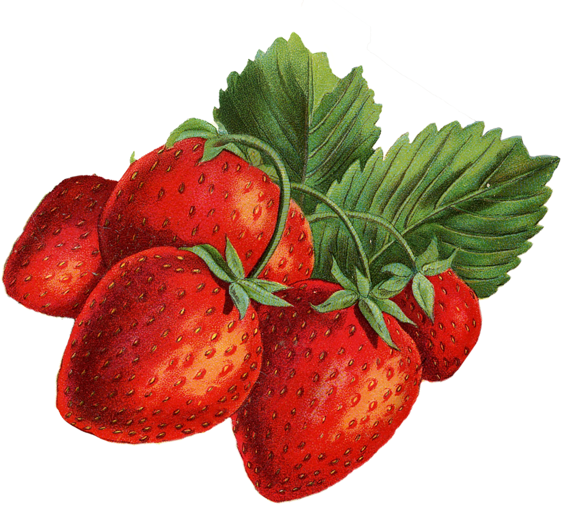 A bunch of fresh red strawberries with green leaves.