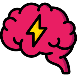 An icon of a  pink brain with a yellow lightning bolt in the center.