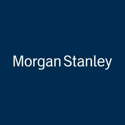 Morgan Stanley logo with white text on a dark blue background.