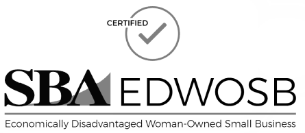 Logo for SBA EdWosB, an economically disadvantaged woman-owned small business, with a check mark inside a circle at the top.