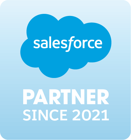Salesforce logo with the words "Partner Since 2021" on a blue background.