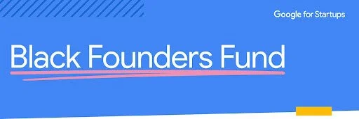 Logo for Black Founders Fund by Google for Startups on a blue background.