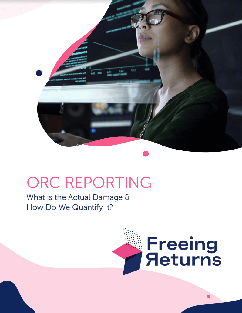 A report cover image of a woman with glasses looks at a computer screen displaying data and graphs in a darkened room.