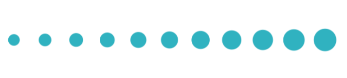 Series of ten teal-colored dots arranged in a horizontal line, with the dots increasing in size from left to right.