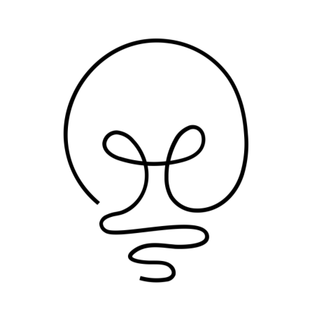 Simple line drawing of a light bulb with a squiggly filament inside.