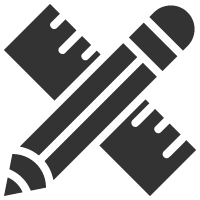 Black icon of a crossed ruler and pencil.