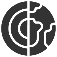 A black and gray circular logo with a map outline and geometric design elements.
