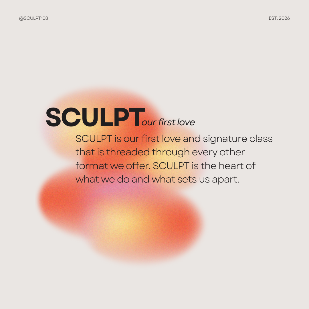 A minimalistic graphic design featuring the word 'SCULPT' in bold black text, with a gradient background of soft orange and pink hues, and explanatory text about the significance of sculpting as a signature class.