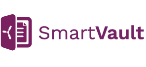 SmartVault logo with purple vault icon and text