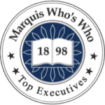 Seal with the text 'Marquis Who's Who Top Executives' and the year 1898 in the center.