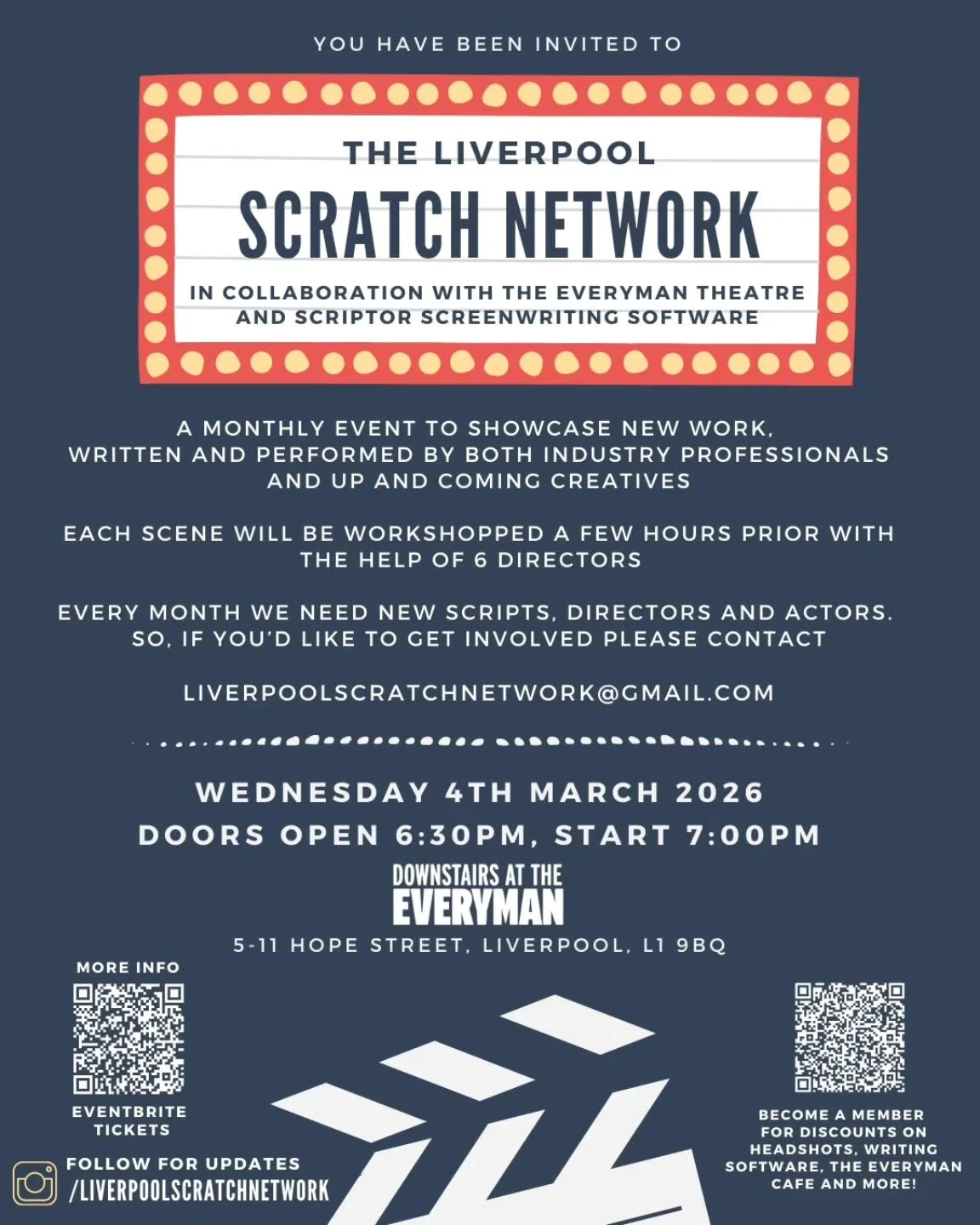 NEXT EVENT! 🌞🌱 The nights are getting lighter, the sun is starting to poke it's head out... it's time to make the most of all those feel good chemicals and get yourself down to the Everyman to watch, support and connect with all the local Actors, W