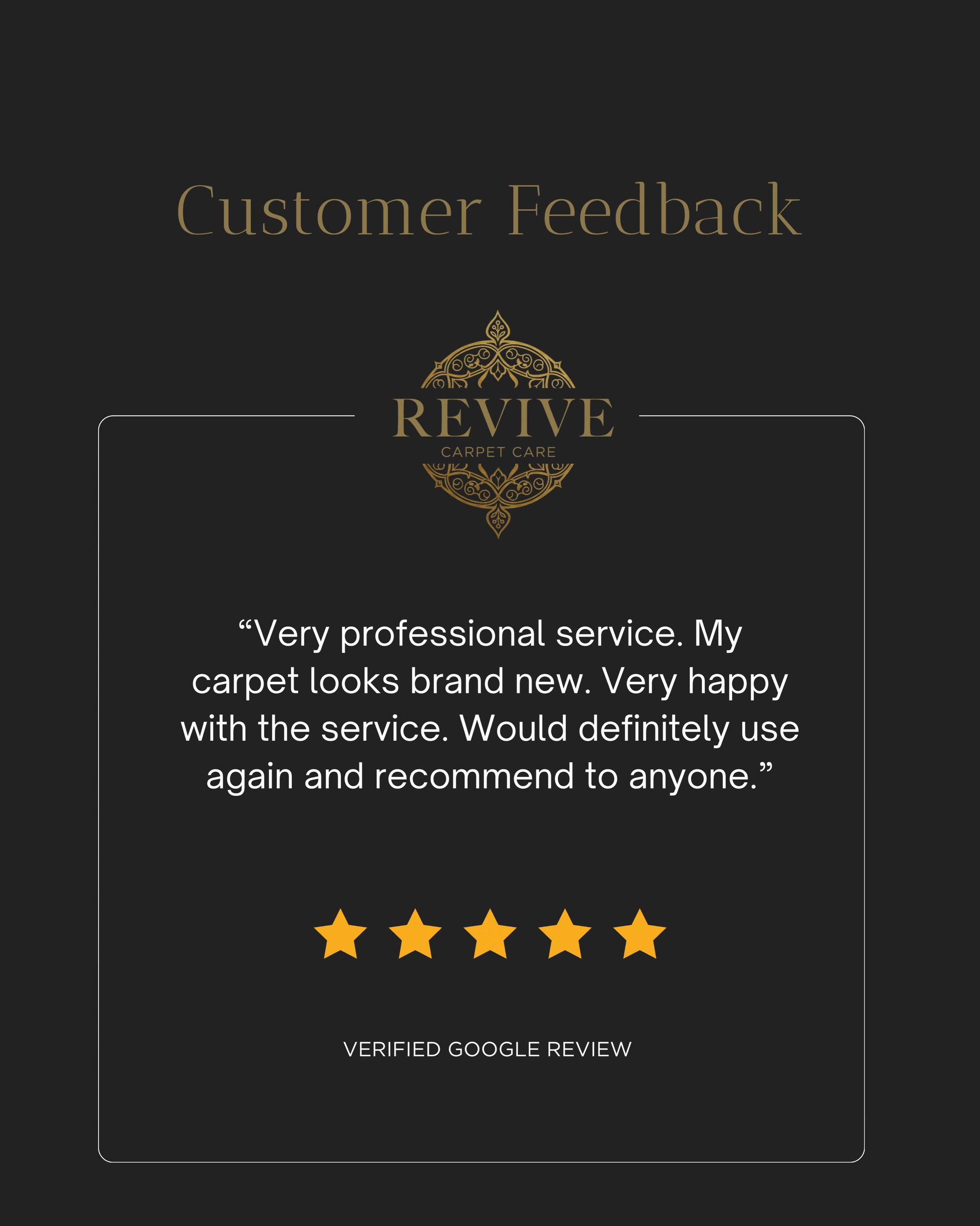 Nothing makes us happier than hearing how pleased our customers are after a clean ✨

Thank you for the lovely review and for trusting Revive Carpet Care with your home. We take pride in leaving carpets looking fresh, feeling soft, and smelling amazin