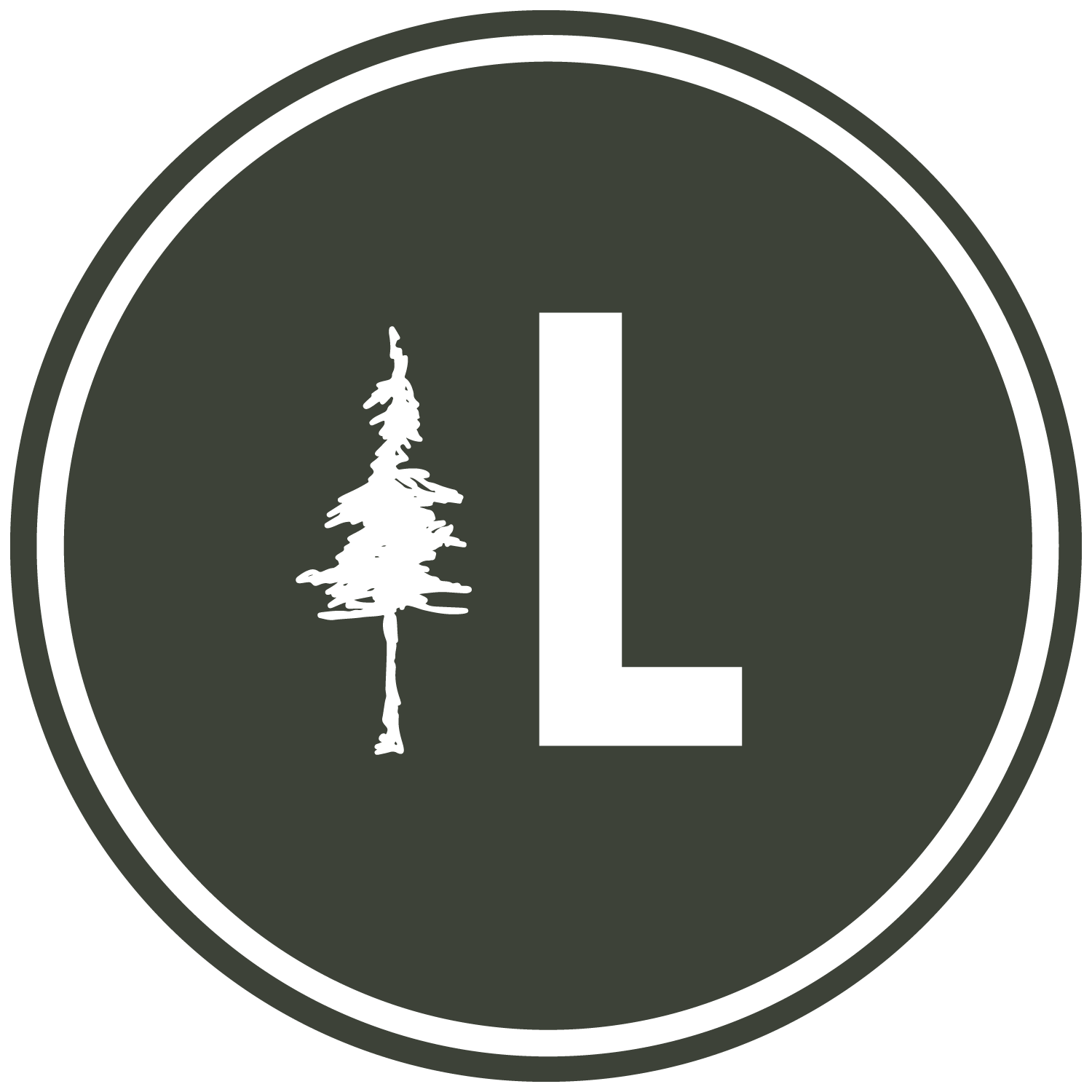 The Lodge at Roseburg logo with the letter "L" and tree sketch within a circle