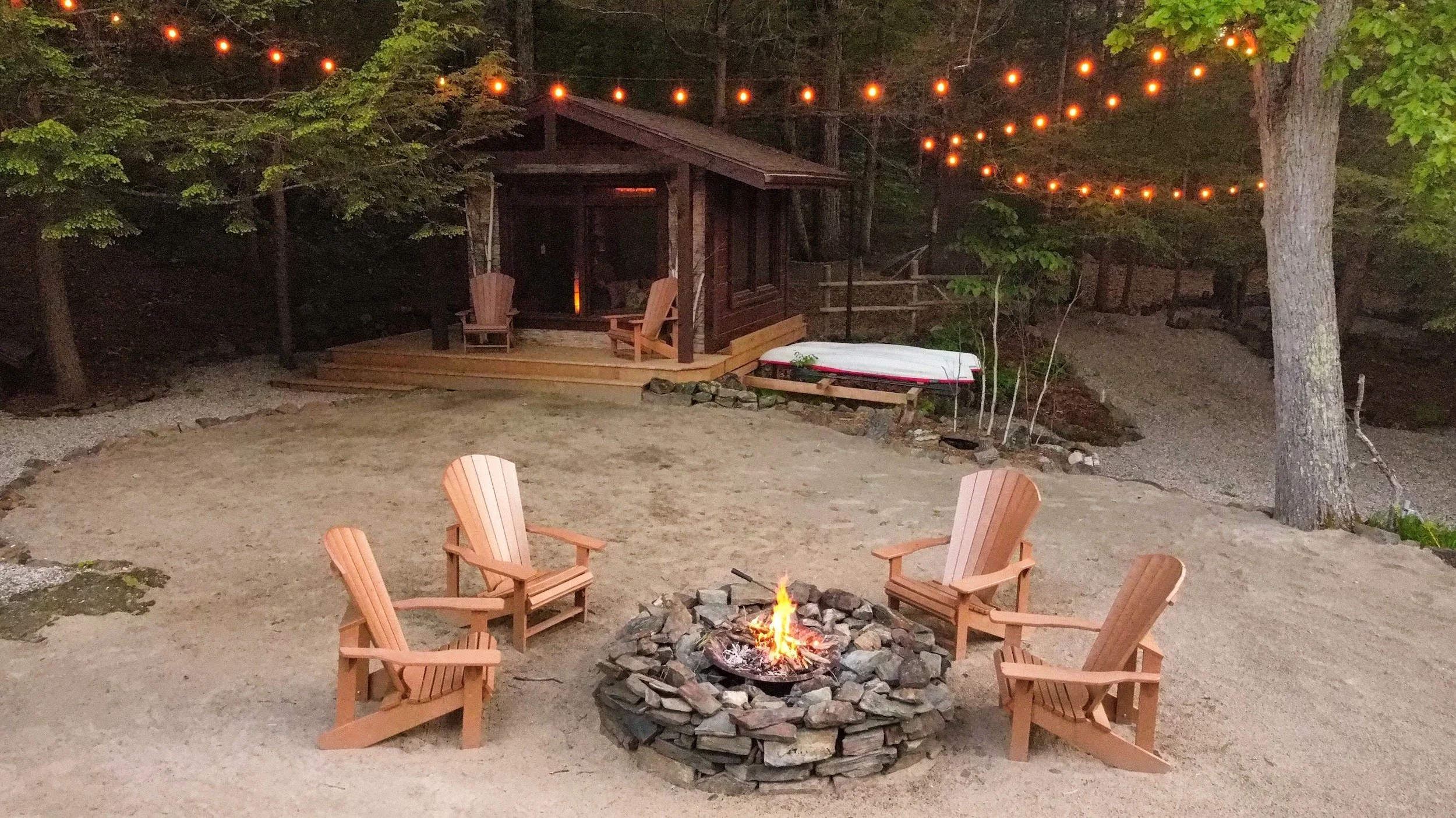 Bech bonfire pit at the Black River Retreat romantic couples resort