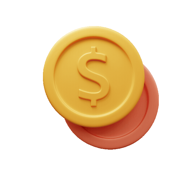 Two stacks of coins, one yellow with a dollar sign and the other pink, overlapping.