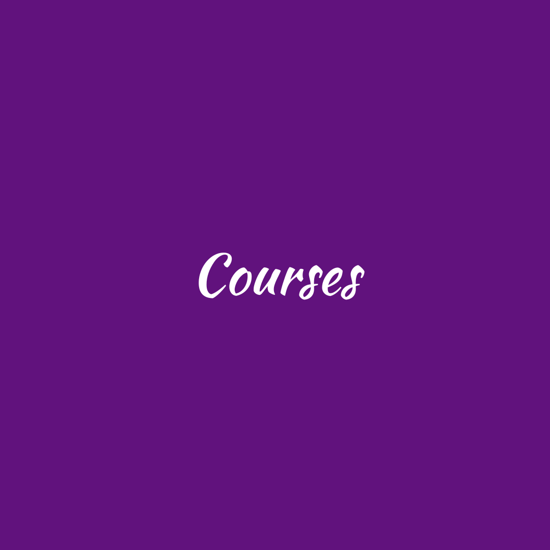 A purple background with the word 'Courses' written in white in the center.