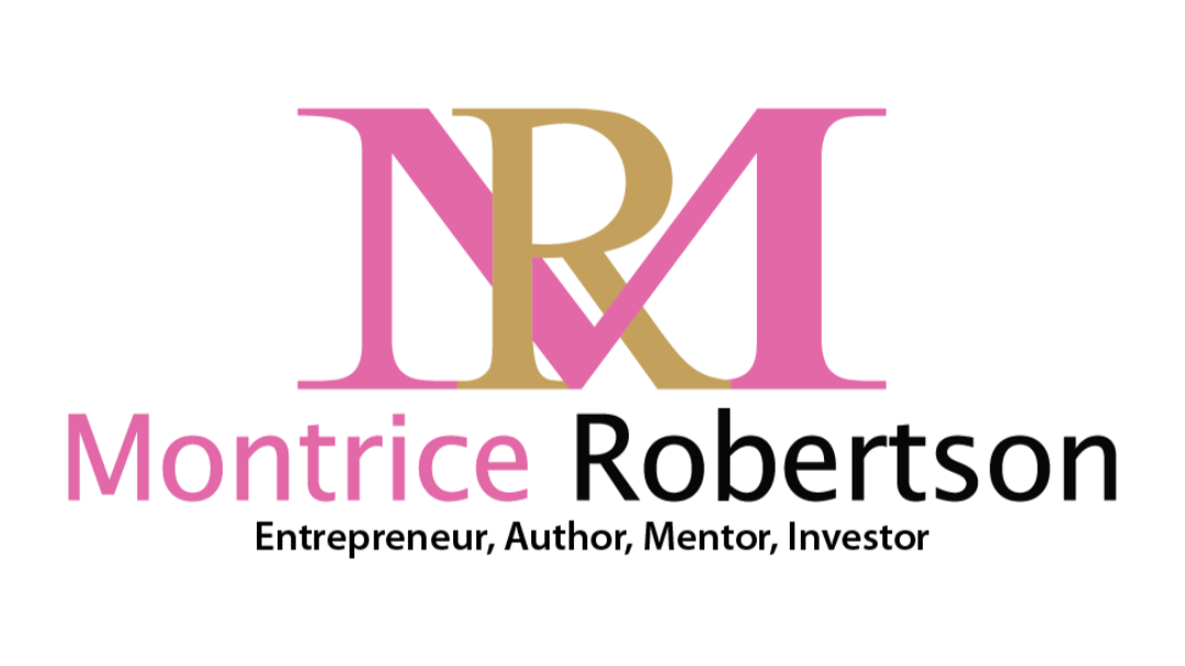 A logo with the initials M R intertwined in pink and gold, with the name Monrice Robertson underneath, with 'Monrice' in pink and 'Robertson' in black.