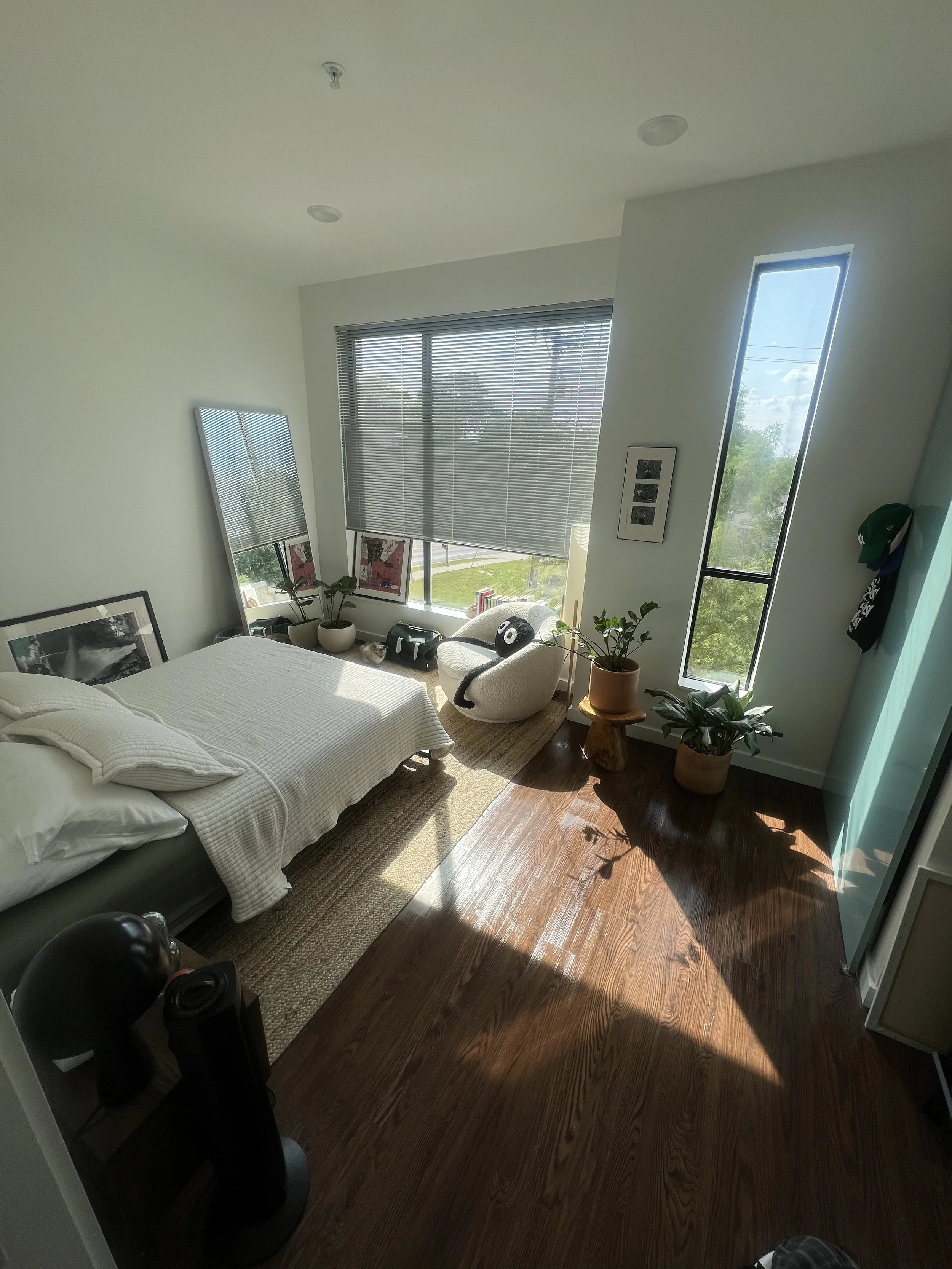 Bedroom cleaned and refreshed during residential cleaning service.