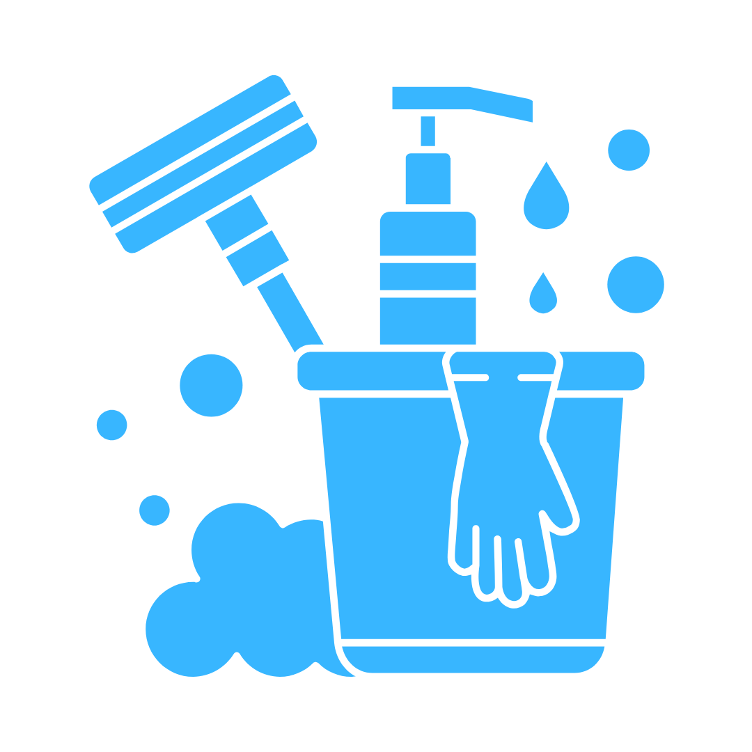 Blue cleaning supplies icon representing professional cleaning services.