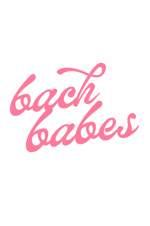 Pink cursive text reads 'bach bach' on a white background.
