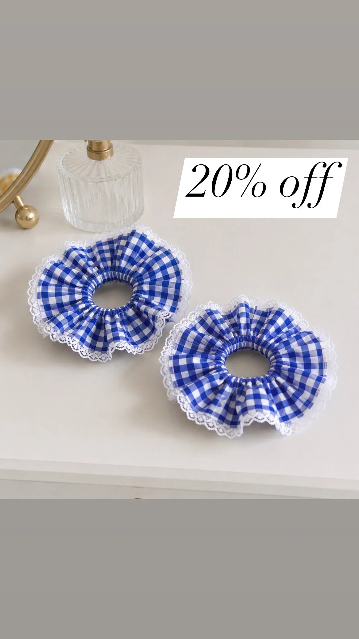 Gingham Royal Blue Scrunchie