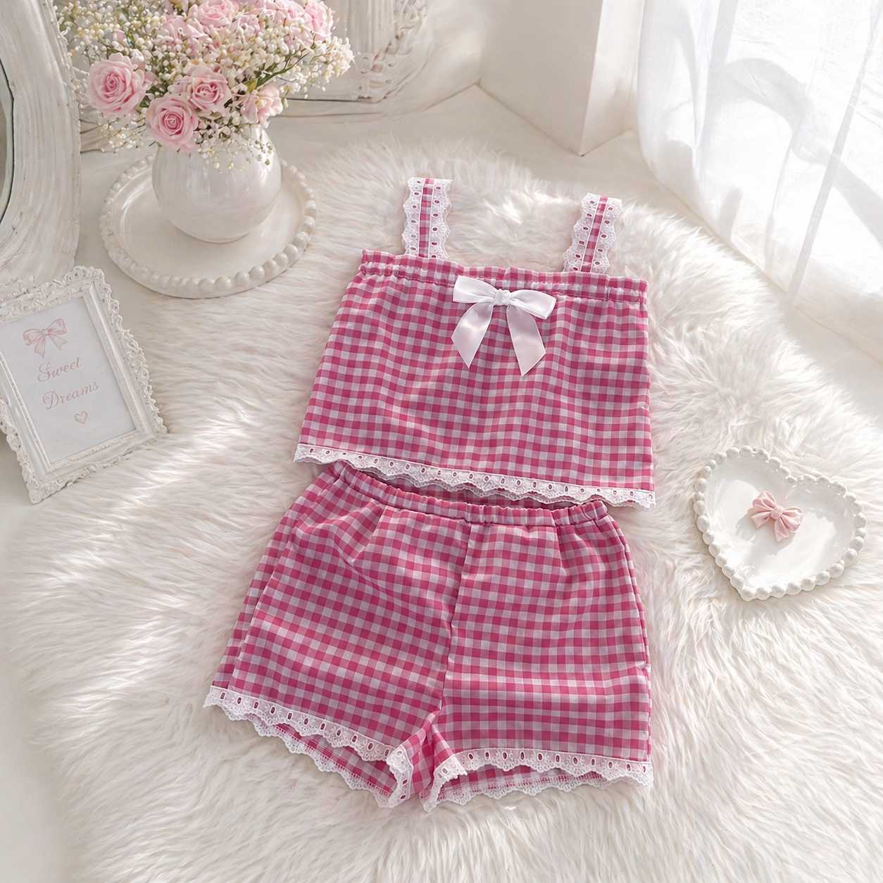 The Strawberry Blush Set- Girls Gingham Pink Shorts & Top (0-6Y)