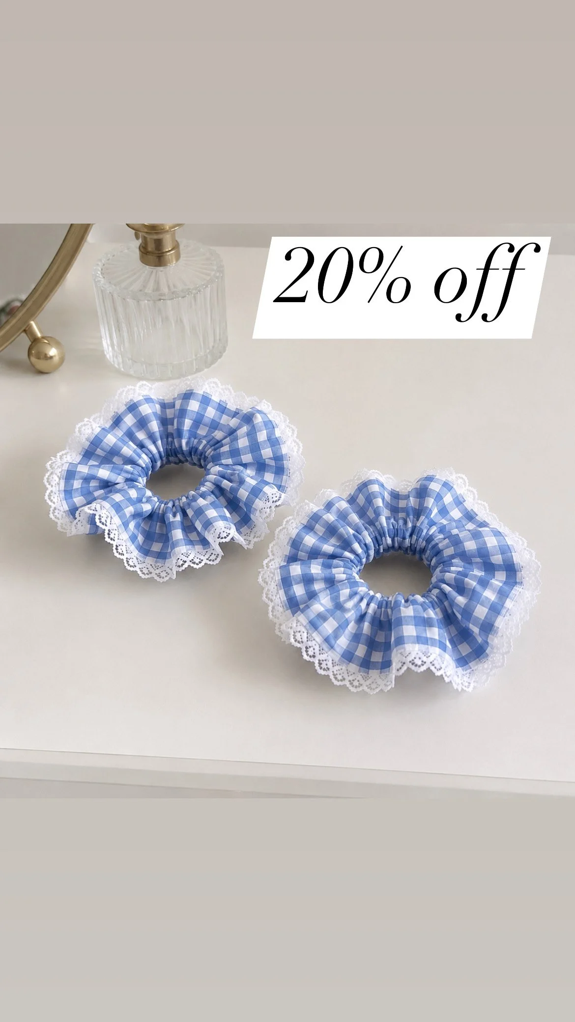 Gingham Pale Blue Scrunchie